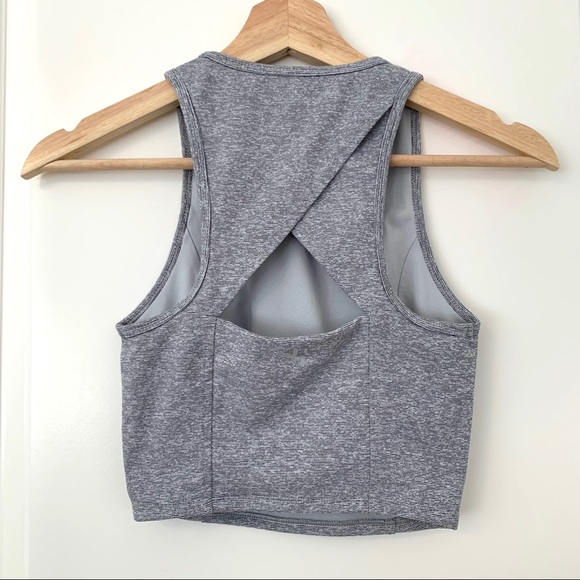 Joy Lab Heather Gray Mini Stripe Long Crop Top - Picture 3 of 5